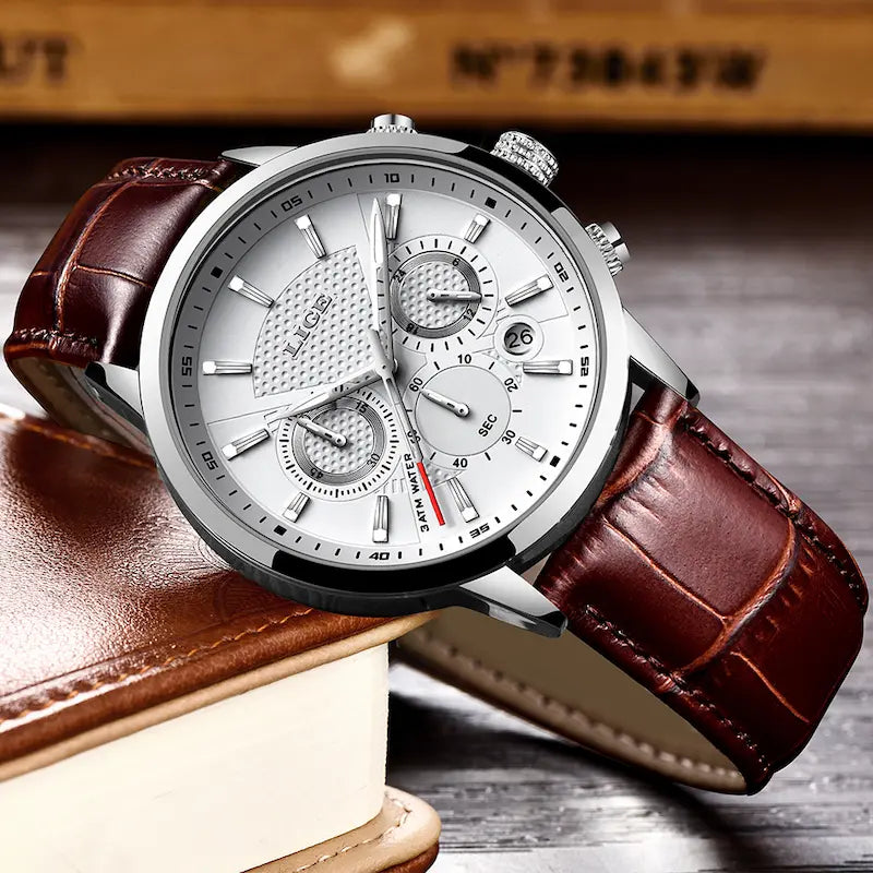 Montre homme cuir chronographe étanche - style militaire