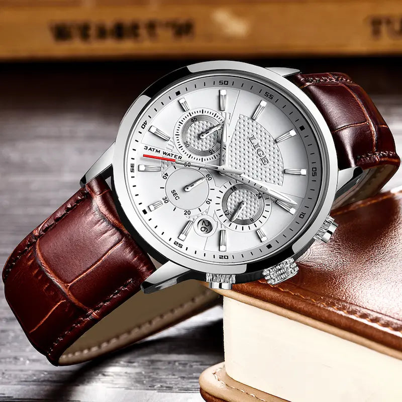 Montre homme cuir chronographe étanche - style militaire Image