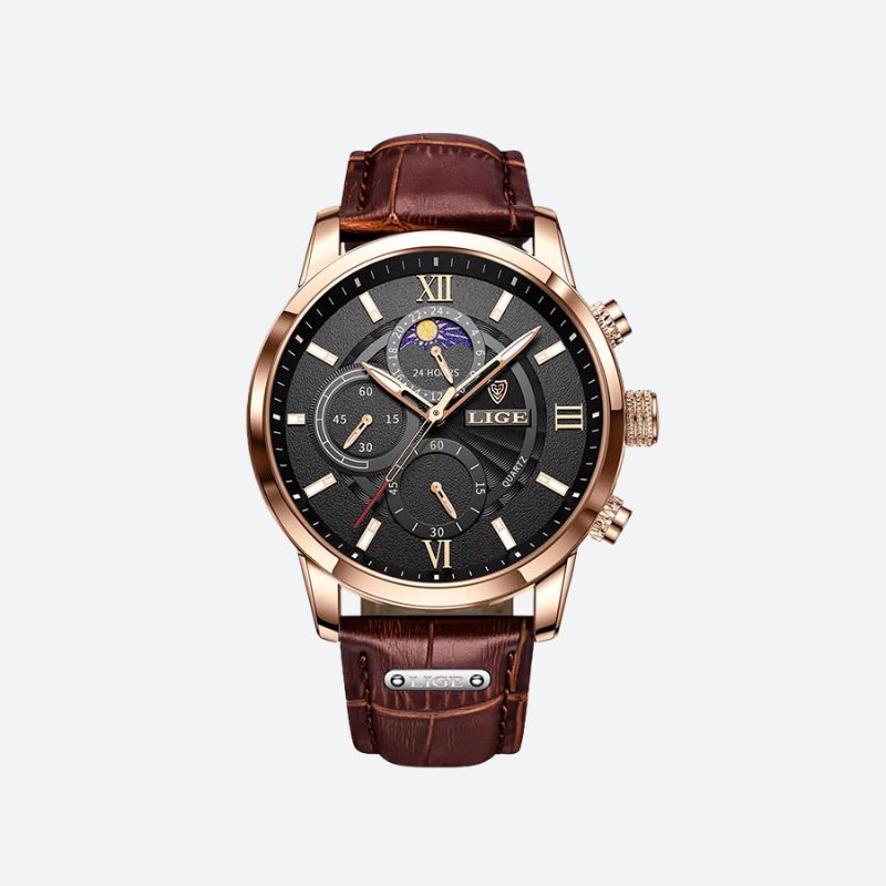 Montre homme cuir quartz étanche, style casual