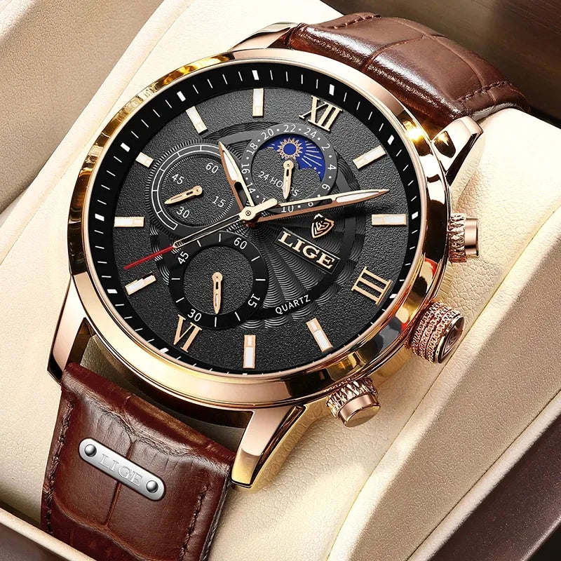 Montre homme cuir quartz étanche, style casual
