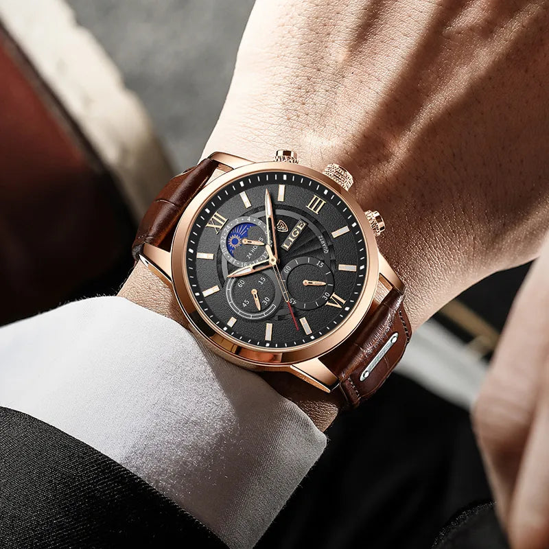 Montre homme cuir quartz étanche, style casual