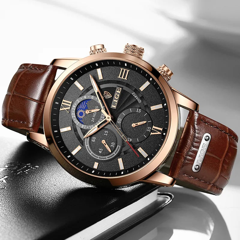 Montre homme cuir quartz étanche, style casual Image