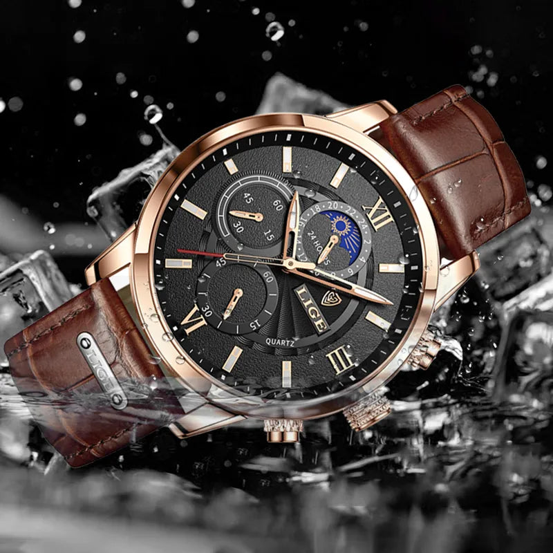 Montre homme cuir quartz étanche, style casual