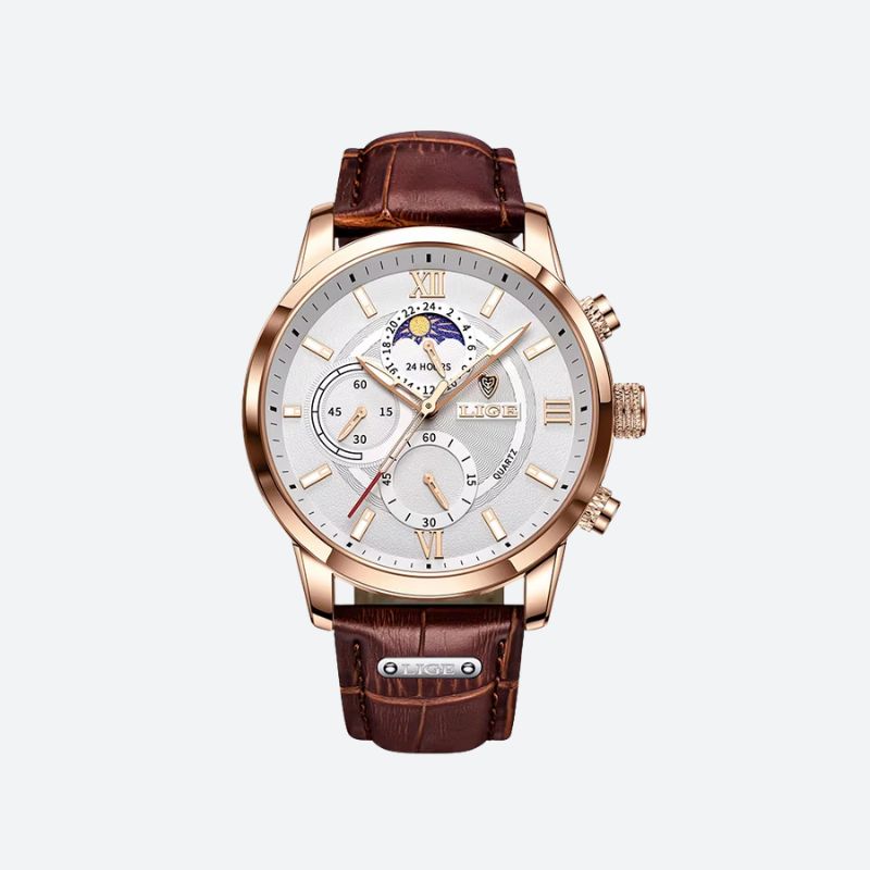 Montre homme cuir quartz étanche, style casual