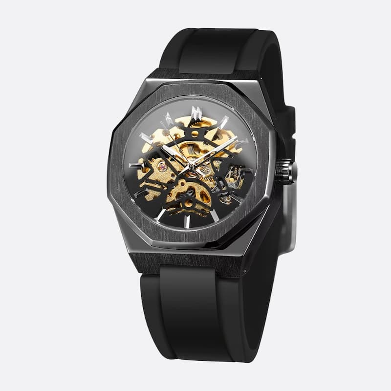 Montre mécanique squelette homme octogonale en acier inoxydable