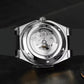 Montre mécanique squelette homme octogonale en acier inoxydable