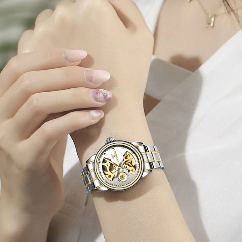 Montre_mecanique_femme_Squelette_Bicolore_6