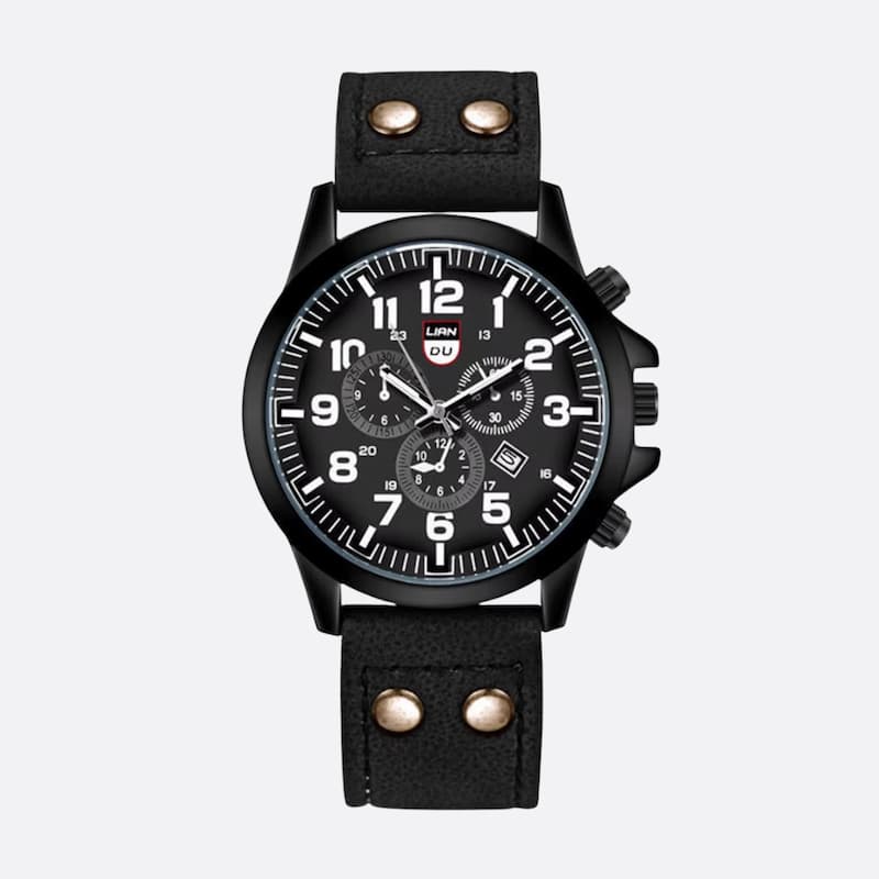 Montre militaire Homme Quartz avec Bracelet Cuir