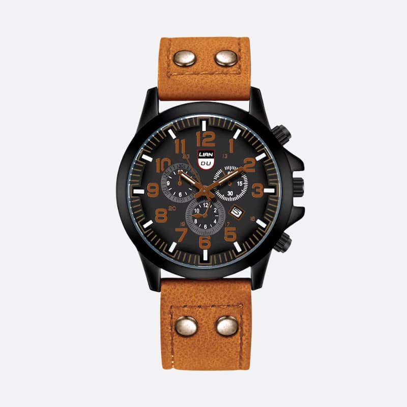 Montre militaire Homme Quartz avec Bracelet Cuir