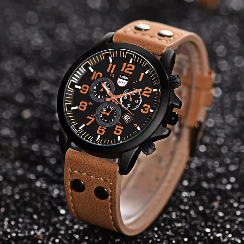 Montre militaire Homme Quartz avec Bracelet Cuir