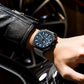 Montre militaire chronographe homme 44 mm cadran bleu, bracelet cuir