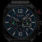 Montre militaire chronographe homme 44 mm cadran bleu, bracelet cuir