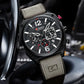 Montre militaire chronographe homme 44 mm cadran bleu, bracelet cuir