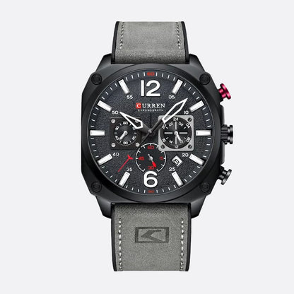 Montre militaire chronographe homme 44 mm cadran bleu, bracelet cuir