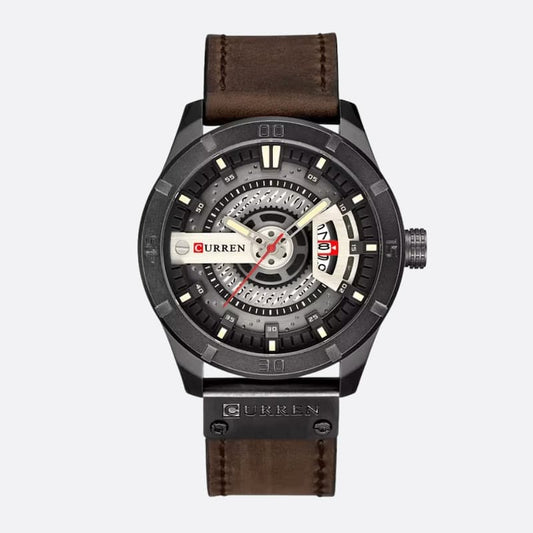 Montre militaire homme quartz étanche 45 mm avec bracelet cuir