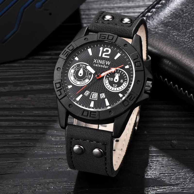 Montre militaire quartz homme bracelet cuir Image