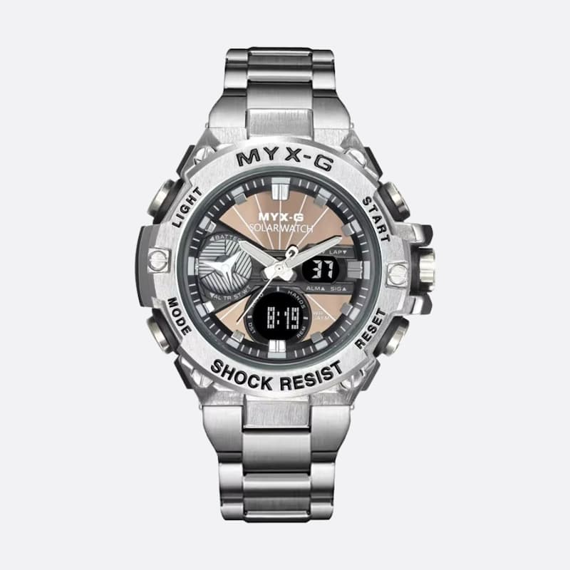 Montre solaire chronographe homme en acier