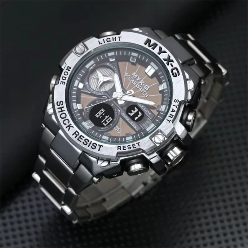 Montre solaire chronographe homme en acier