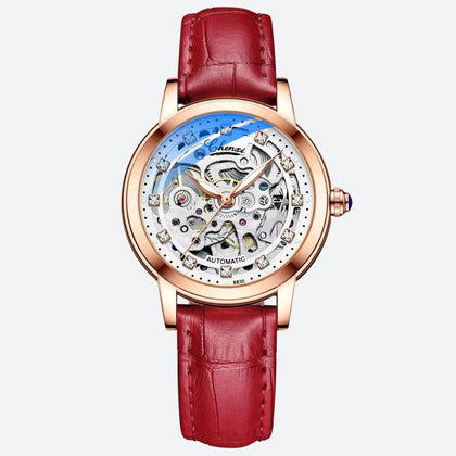 Montre squelette femme Étanche en Cuir