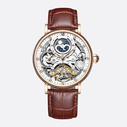 Montre squelette homme avec tourbillon et phase de lune