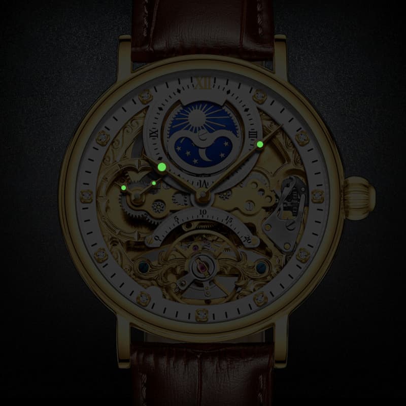 Montre squelette homme avec tourbillon et phase de lune