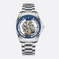 Montre squelette homme en acier doré, Quartz lumineux