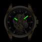 Montre squelette homme en acier doré, Quartz lumineux