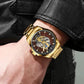 Montre squelette homme en acier doré, Quartz lumineux