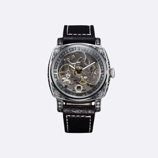 Montre squelette pour homme, Design gravé