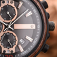 Montre Homme Chronographe en Bois et Acier, Mouvement Quartz Multifonction