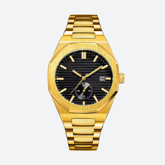 Montre Automatique Homme Dorée, Design Octogonal
