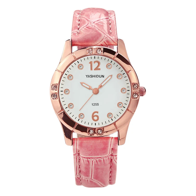Montre Femme Bracelet Cuir Cadran Orné de Strass
