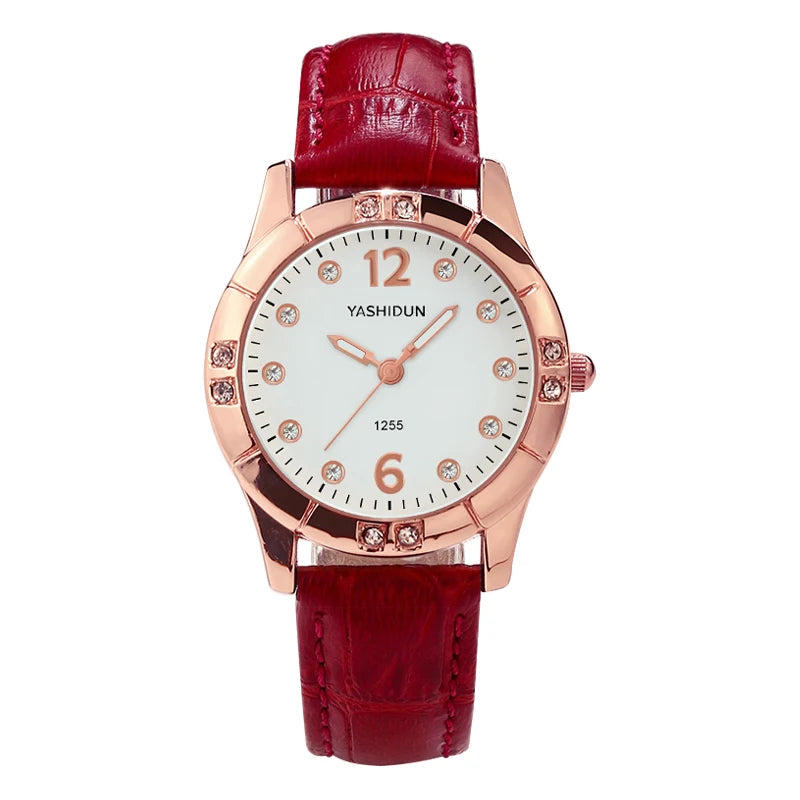 Montre Femme Bracelet Cuir Cadran Orné de Strass