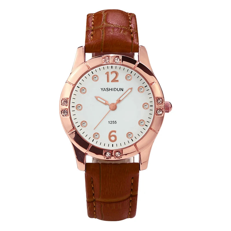 Montre Femme Bracelet Cuir Cadran Orné de Strass