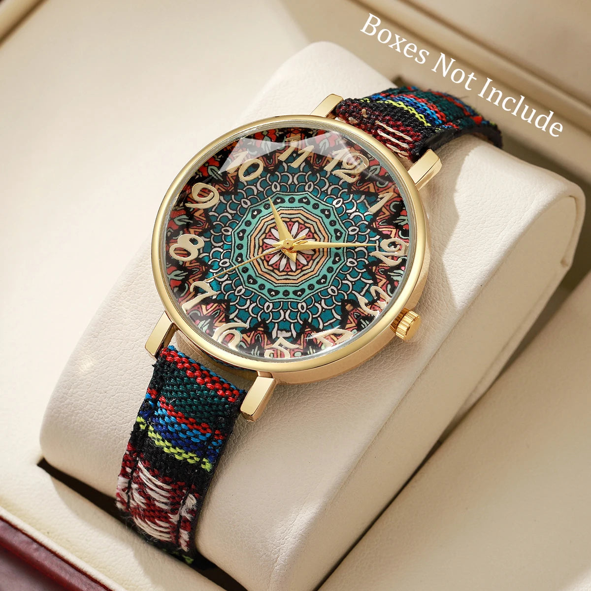 Montre Bohème Femme, Cadran Mandala, Bracelet Tissé