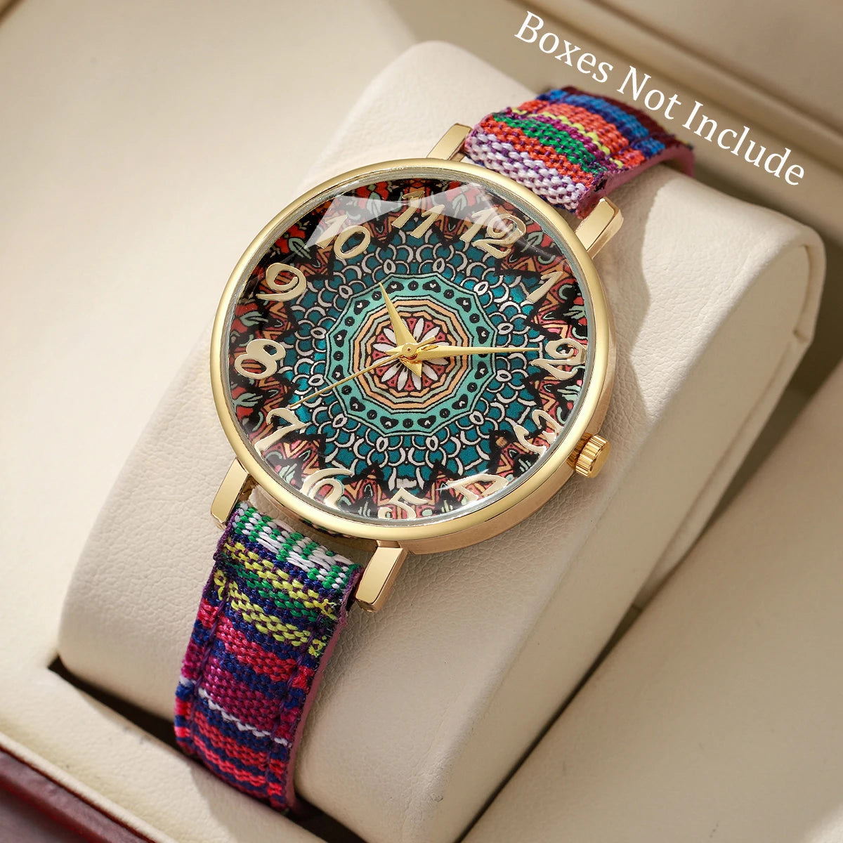 Montre Bohème Femme, Cadran Mandala, Bracelet Tissé