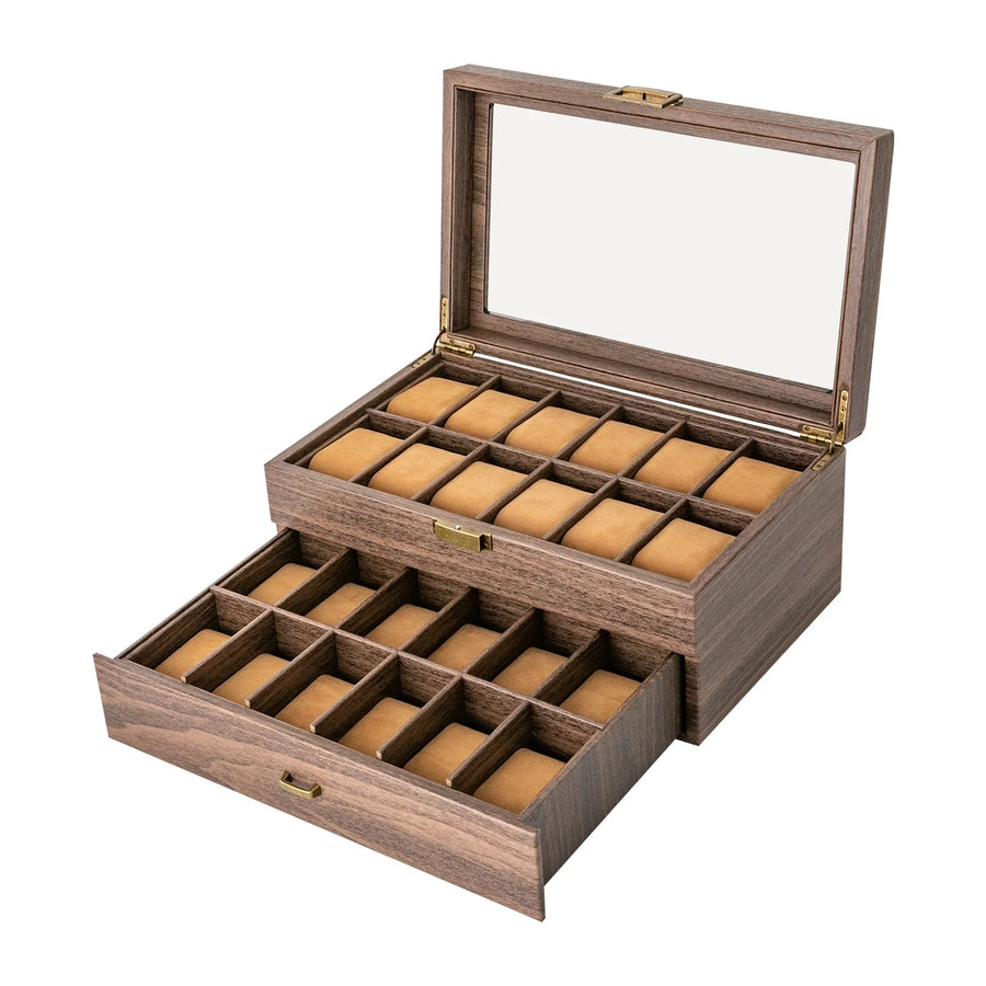 Boite à montres 24 emplacements en bois premium