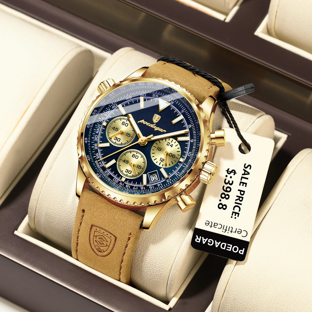 Montre Chronographe Homme Bracelet Cuir Cadran Vert