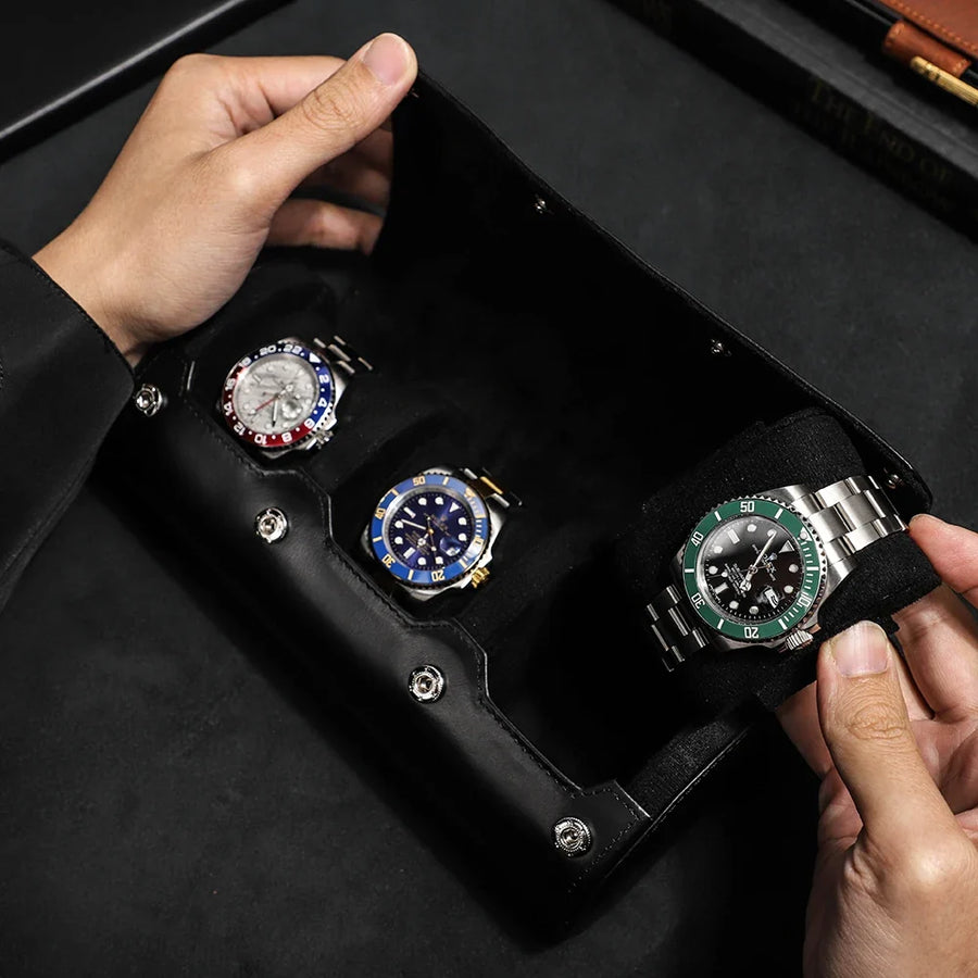 Étui à montre en cuir noir