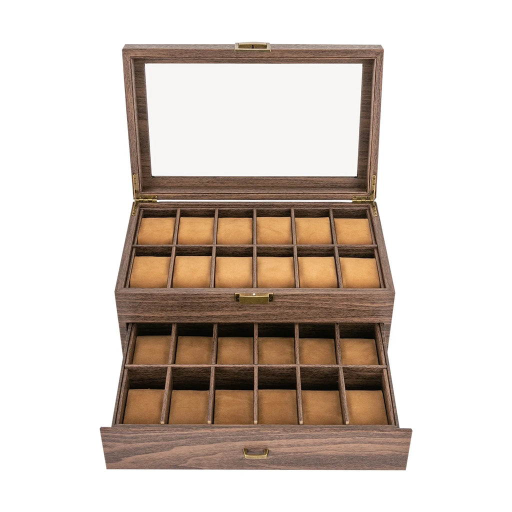 Boite à montres 24 emplacements en bois premium
