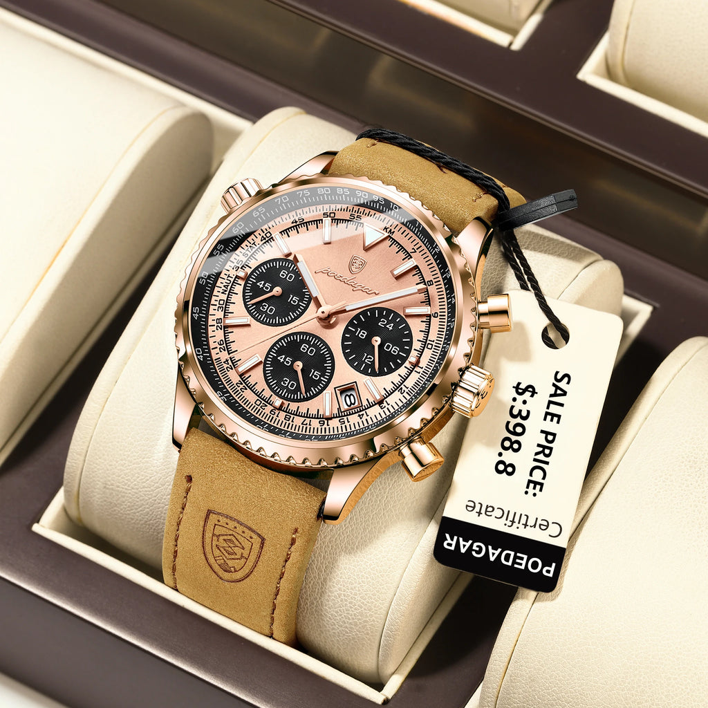 Montre Chronographe Homme Bracelet Cuir Cadran Vert