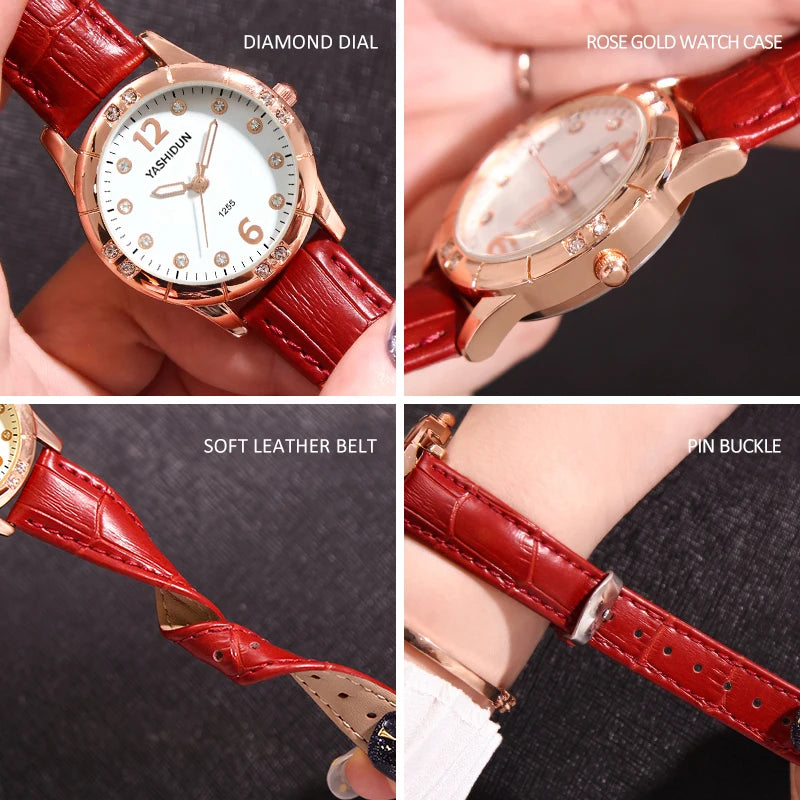 Montre Femme Bracelet Cuir Cadran Orné de Strass