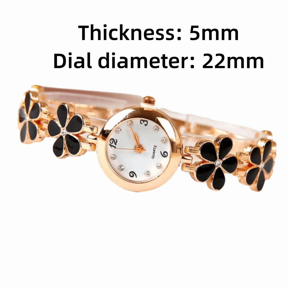 Montre Bracelet Fleur Femme à Cadran Rond et Finition Dorée