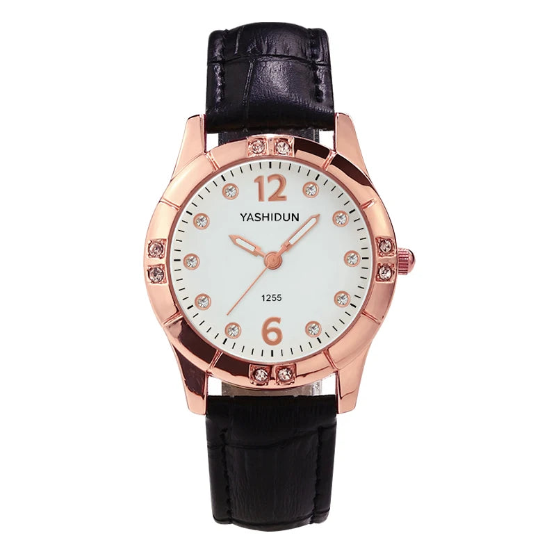 Montre Femme Bracelet Cuir Cadran Orné de Strass