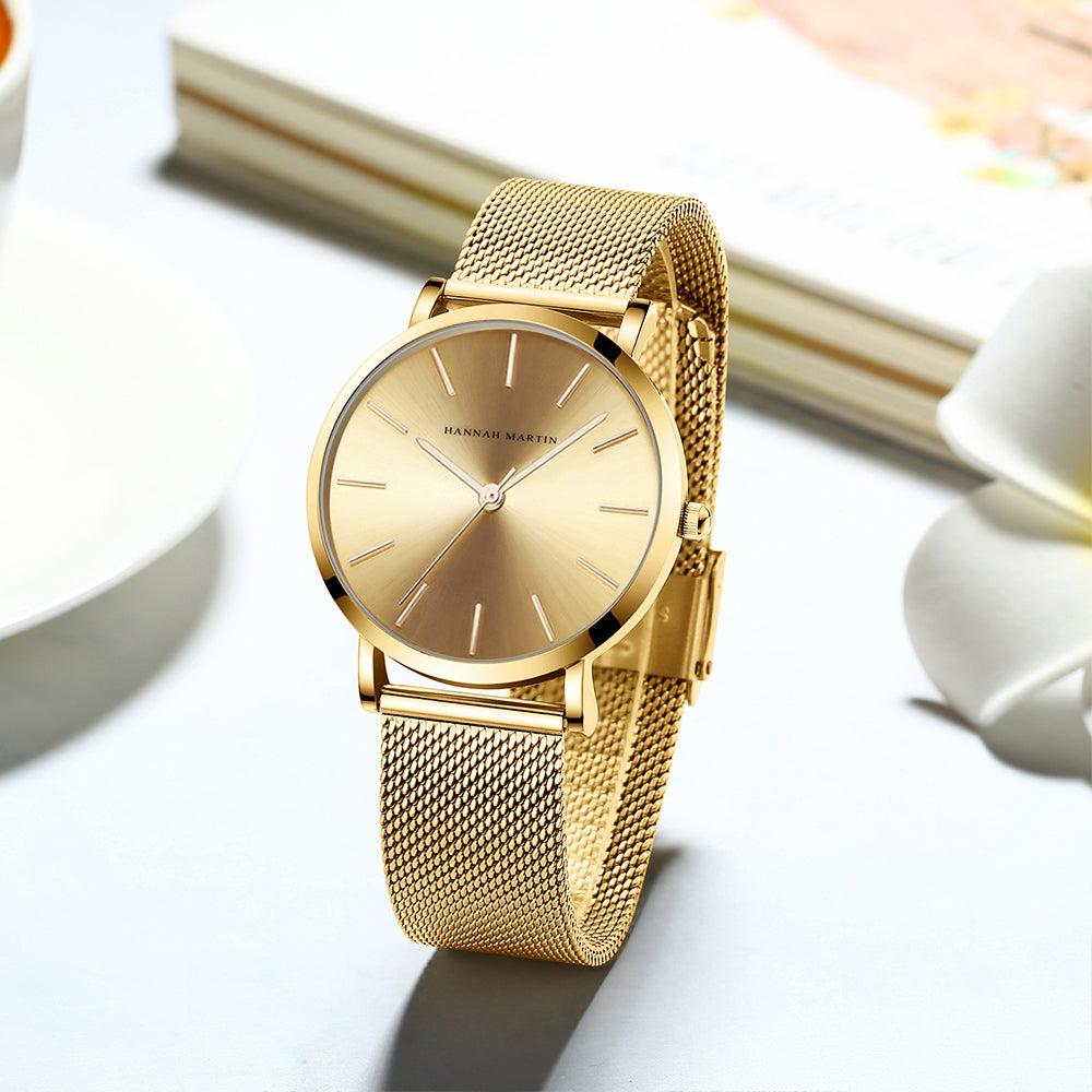 Montre Femme Maille Milanaise Dorée Cadran Minimaliste