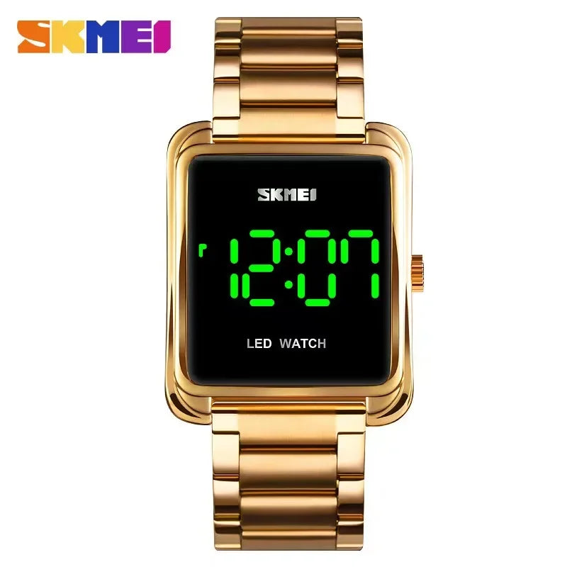 Montre digitale LED carrée bracelet métal doré