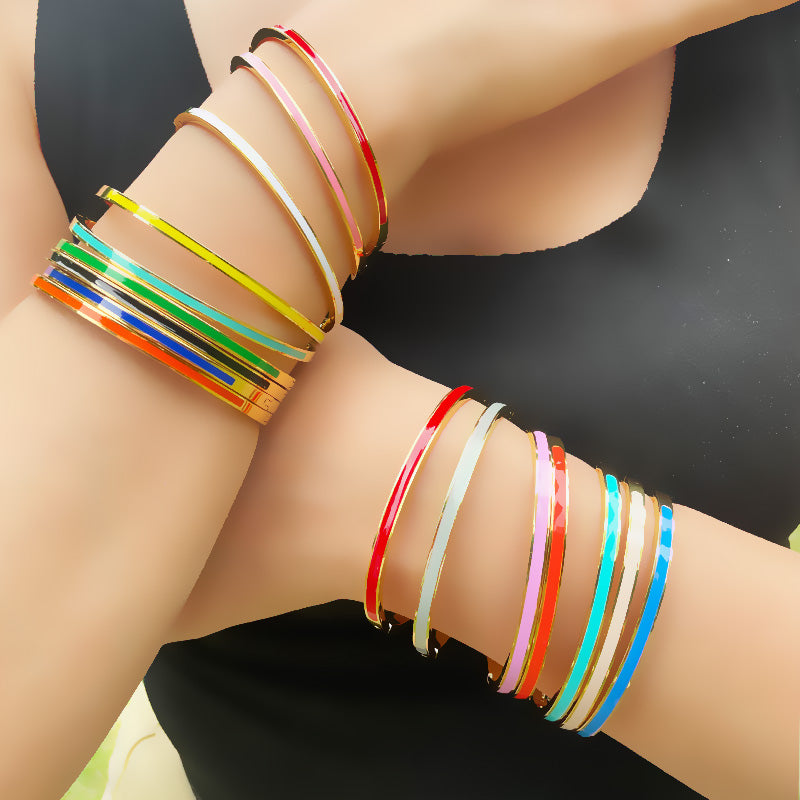 Bracelets Joncs Émaillés Colorés à Empiler