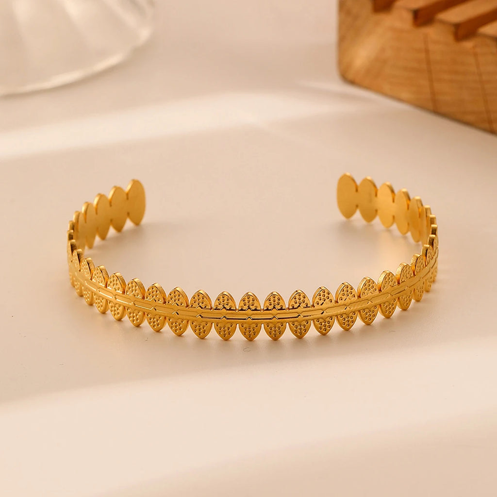 Bracelet Jonc Feuille Doré Motif Nature Ajustable