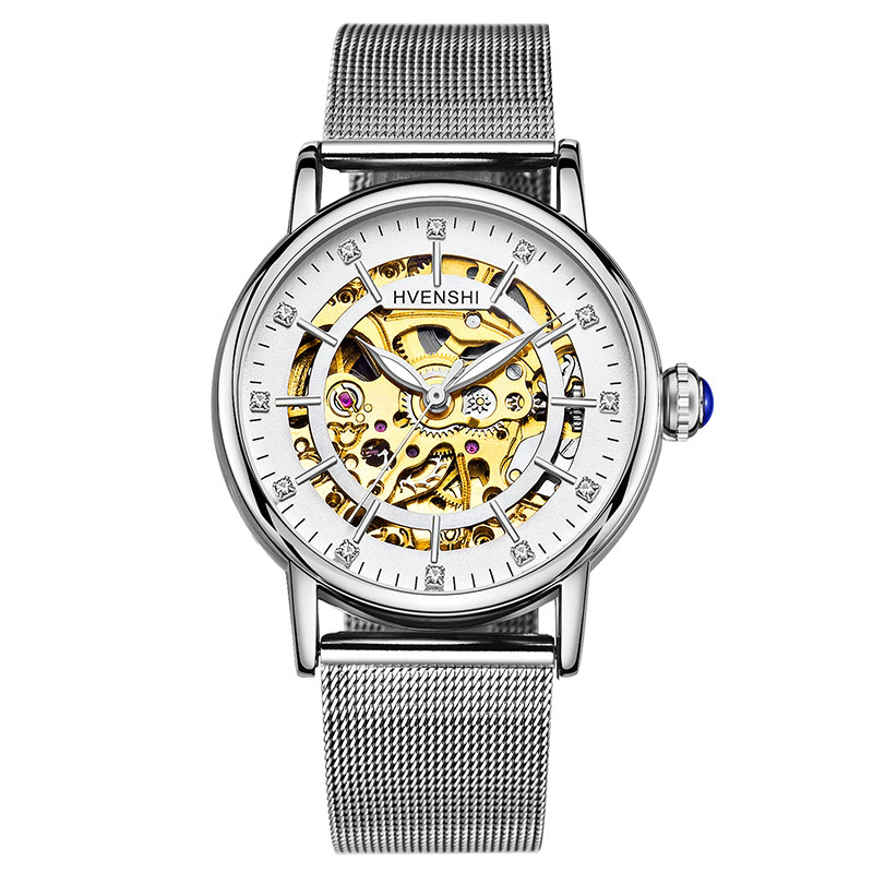 Montre squelette femme bracelet maille or rose