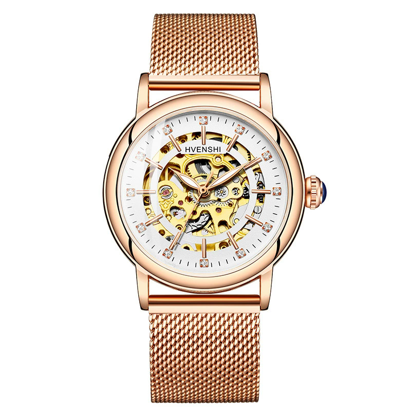Montre squelette femme bracelet maille or rose